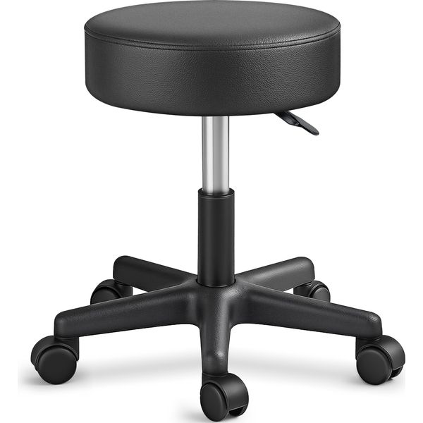 Tresko Sgabello Rotante Regolabile In Altezza Nero 150 Kg | Sgabello Girevole Sgabello 10 Cm Di Spessore Imbottitura 47-60 Cm | Sgabello Da Lavoro Sgabello Da Ufficio Girevole A 360° Con Rotelle-image