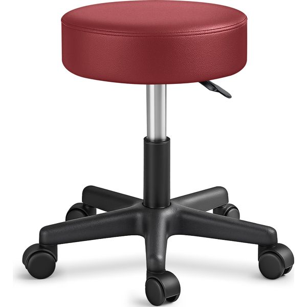 Tresko Sgabello Rotante Regolabile In Altezza Rosso Vino 150 Kg | Sgabello Girevole Sgabello 10 Cm Di Spessore Imbottitura 47-60 Cm | Sgabello Da Lavoro Sgabello Da Ufficio Girevole A 360° Con Rotelle-image