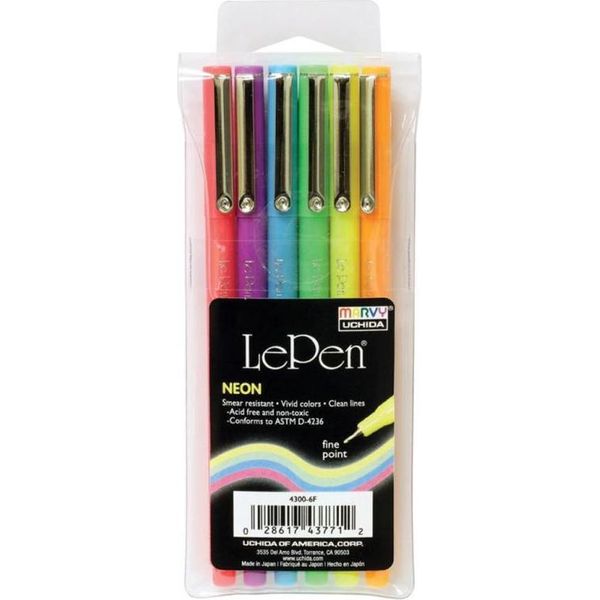 Marvy Uchida Fineliner Set Colori Neon 0,3 Mm 6 Penne-image