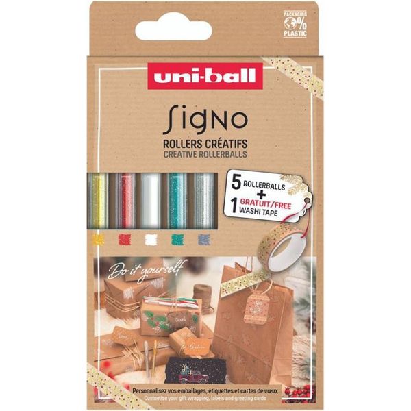 Uni-Ball Gel Pen Glitter Set Natale Con Washi Tape - Set Creativo Per L'artigianato-image