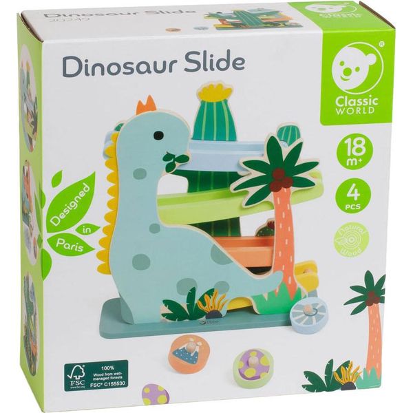 Dinosauro Con Pista Di Marmo In Legno Classic World - Giocattolo Educativo 4 Pezzi-image