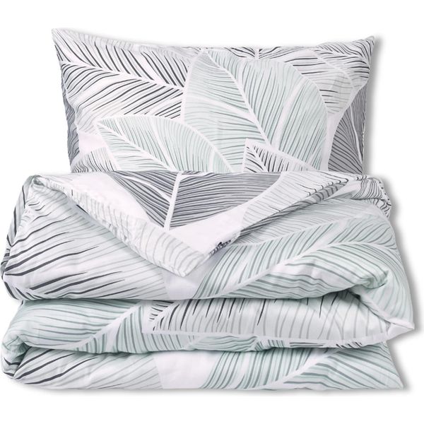 Set Di Biancheria Da Letto In Raso 220X200 Foglie Esclusive Nei Toni Del Verde E Del Grigio-image