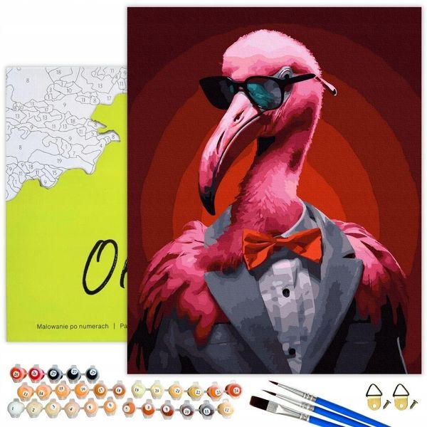 Oh Art! Pittura Con I Numeri Per Adulti E Bambini - Fenicottero Divertente, Animali E Uccelli 40 X 50 Cm - Set Di Tele Con Cornice, 28 Colori Acrilici E 3 Pennelli-image