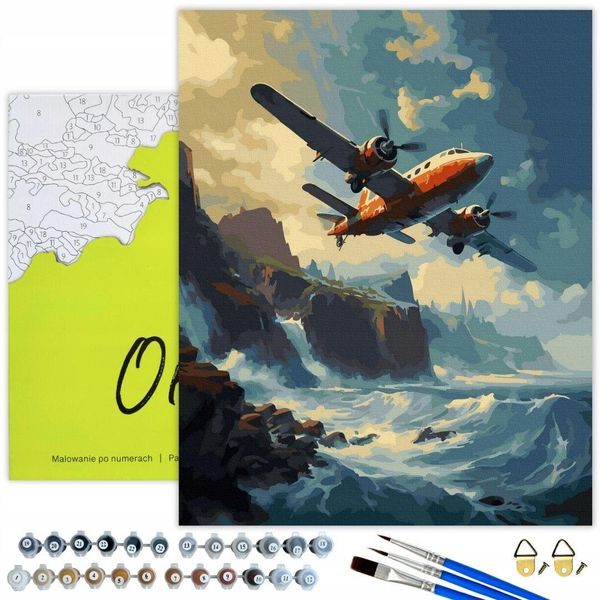 Oh Art! Pittura Numerica Per Adulti E Bambini 40X50 Cm Aeroplano Su Mare E Montagne - Set Fai Da Te: Tela Con Telaio, Colori Acrilici, Pennelli E Accessori-image