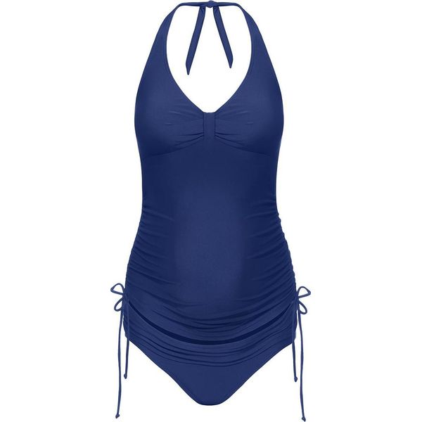 Costume Da Bagno Premaman Con Ombelico Blu - Comfort E Stile-image
