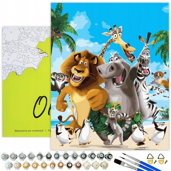 Oh Art! Pittura Con I Numeri "Madagascar"" 40X50 Cm Set Di Tele Per Bambini E Adulti Con Cornice - 31 Colori Acrilici, 3 Pennelli E Accessori Pittura Per Bambini Fai Da Te"-image