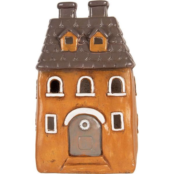 Clayre & Eef Portacandele House 23X17X37 Cm In Ceramica Arancione-image