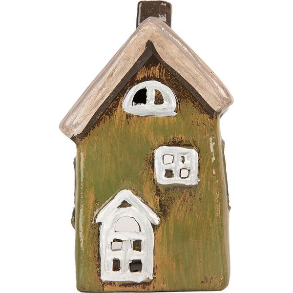 Clayre & Eef Portacandele House 9X7X15 Cm In Ceramica Verde-image