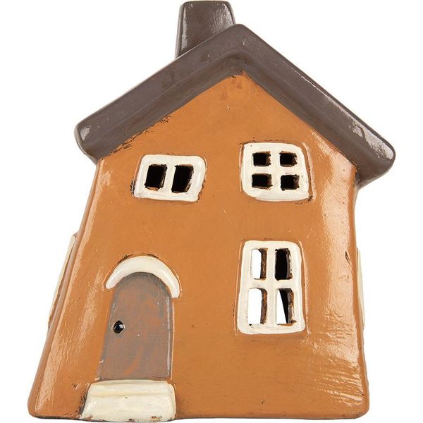Clayre & Eef Portacandele House 18X13X20 Cm In Ceramica Arancione-image