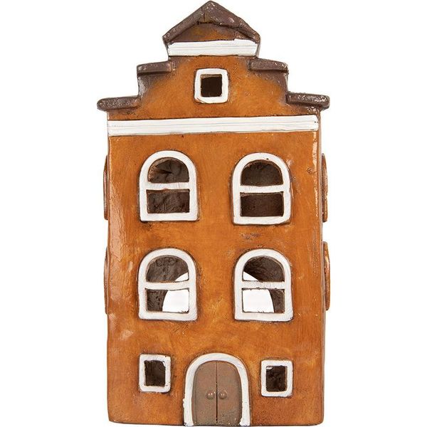 Clayre & Eef Portacandele House 20X15X34 Cm In Ceramica Arancione-image