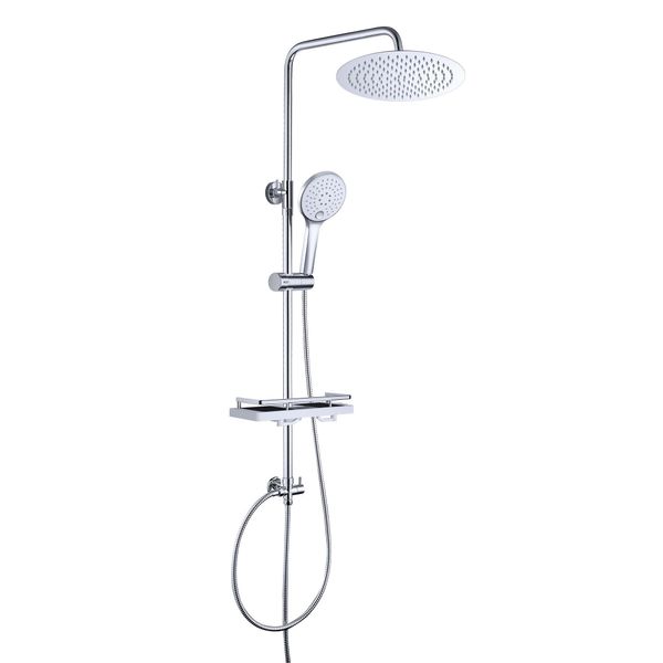 Joho Sistema Doccia A Pioggia Senza Rubinetto, Set Doccia Rain Shower Set Doccia A Pioggia In Acciaio Inox Con Ripiano Cromato (Soffione D20 Rotondo)-image