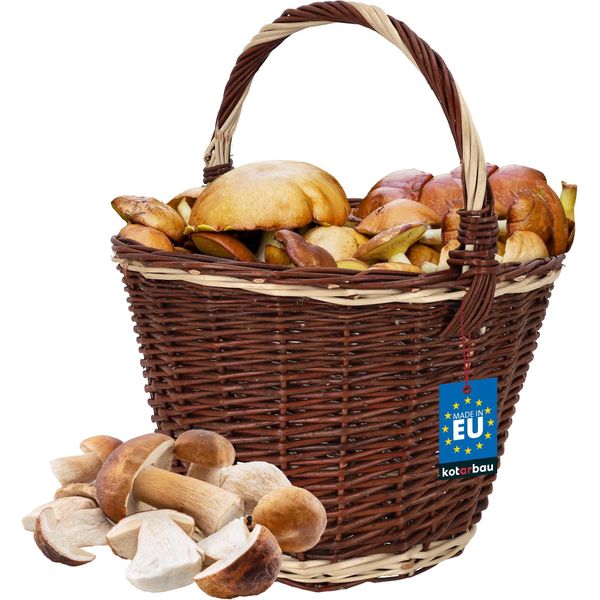 Kotarbau® Cestino Per La Spesa - Cestino Portaoggetti - Cestino In Vimini - ⌀ 35 Cm - Cestino Per Funghi - Cestino Per Frutta - Cestino Da Picnic - Marrone A Righe Bianche - Cestino In Vimini Con Manico-image