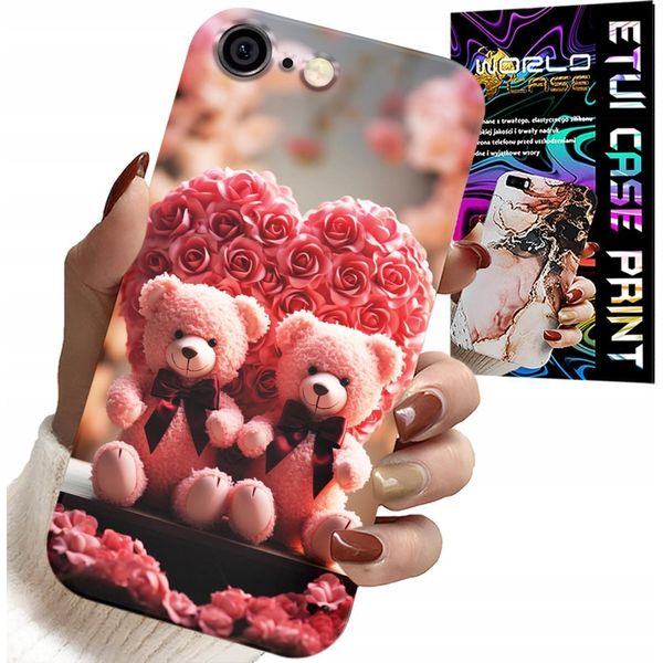 Custodia Per Iphone ( 6 Plus ) - Rosa Orsetto Famiglia Cuore + Vetro-image