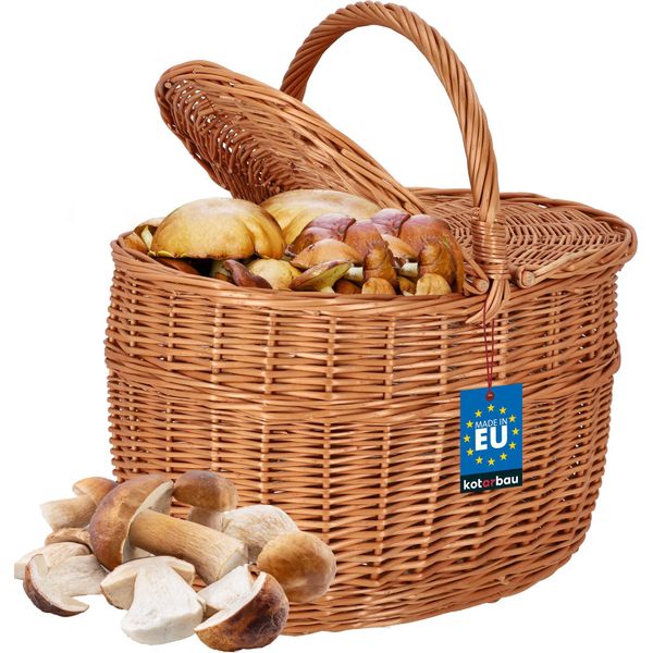 Kotarbau® Cestino Per La Spesa - Cestino Portaoggetti - Cestino In Vimini - 29 X 41 Cm - Cestino Per Funghi - Cestino Per Frutta - Cestino Da Picnic - Colore Naturale - Con Coperchio - Cestino In Vimini Con Manico-image