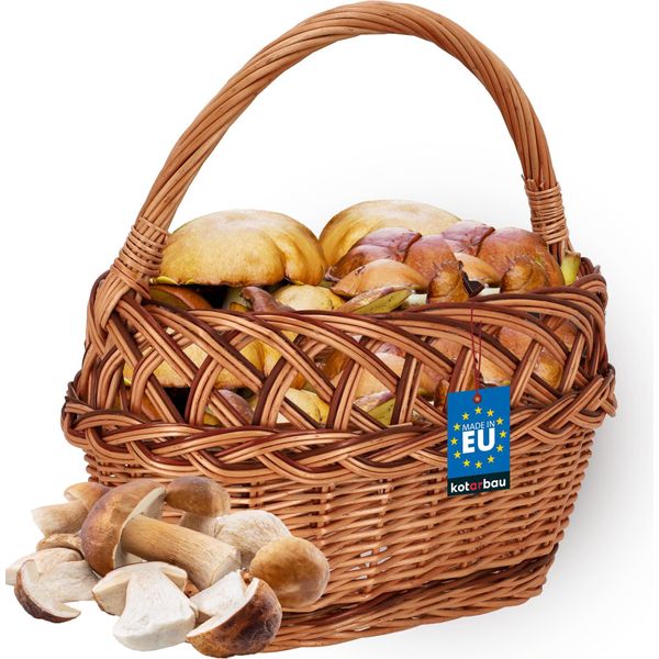 Kotarbau® Cestino Per La Spesa - Cestino Portaoggetti - Cestino In Vimini - 26 X 42 Cm - Cestino Per Funghi - Cestino Per Frutta - Cestino Da Picnic - Colore Naturale Con Strisce Marroni - Cestino In Vimini Con Manico-image