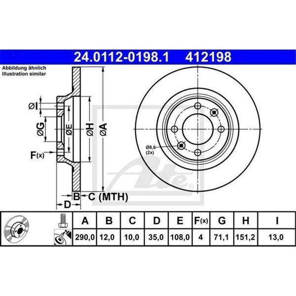 2X Disco Freno Ate 24.0112-0198.1 Per Peugeot 3008 (0U_) 308 Cc (4B_)-image