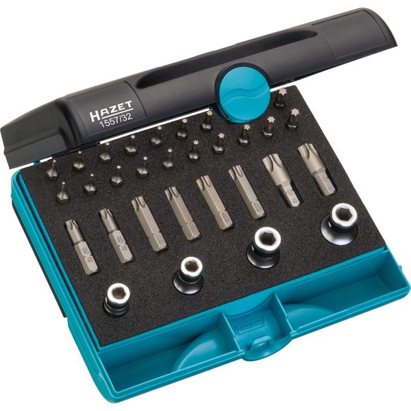 Hazet 1557/32 Set Di Utensili ∙ Torx® ∙ Esagono Cavo Da 1/4 Di Pollice (6,3 Mm) ∙ Profilo Torx® Interno ∙ T6 - T55 ∙ Numero Di Utensili: 32-image