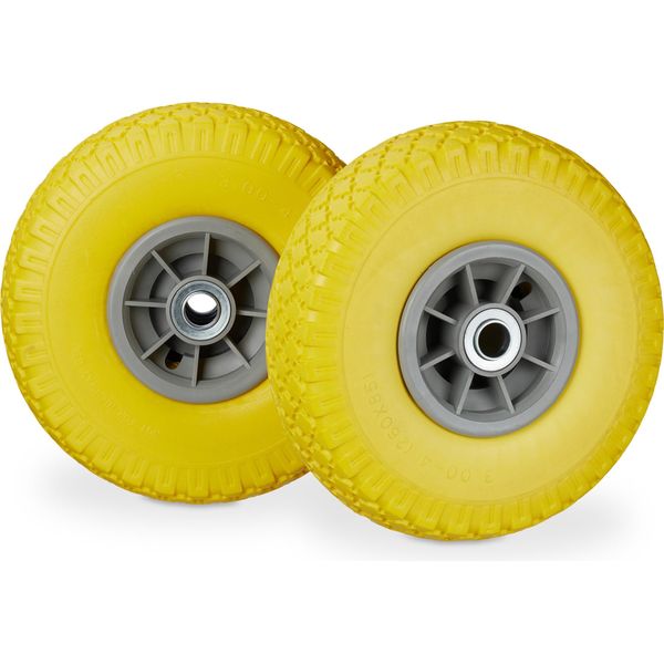 Relaxdays 4 X Ruote Per Carrelli Manuali Pu 3.00-4 Giallo-Grigio-image