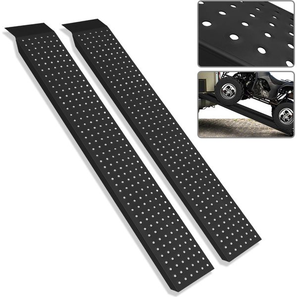 Va-Cerulean Rampa In Acciaio Zincato 2 Pezzi Rampa Di Carico Fino A 400 Kg, Rampa Di Carico Antiscivolo Per Moto Atv Quad, 160 X 22,5 Cm(Nero)-image