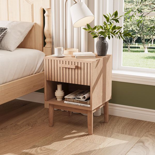Fortuna Lai Comodino Set Di 2 (Serie Protocollo, 2 Pz) - Comodino Con Cassetto E Ripiano A Giorno, Gambe In Legno-image