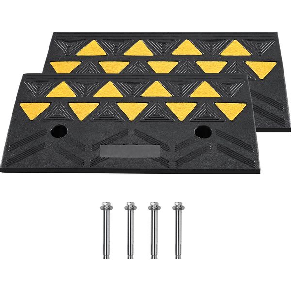 Succebuy Rampa Per Marciapiede In Gomma, Confezione Da 2, Altezza Di Salita Di 10,9 Cm, Robuste Rampe Per Soglie Con Portata Di 15000 Kg, Stabili Rampe Di Accesso Per Auto, Sedie A Rotelle, Biciclette, Motociclette-image