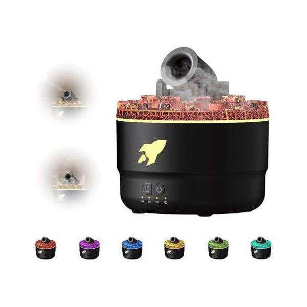 Timer Umidificatore Cannon Per Camera Da Letto, Diffusore Di Aromaterapia A Esplosione, Dispositivo Per Oli Essenziali Con Luci Led Colorate, Piccolo (Nero)-image