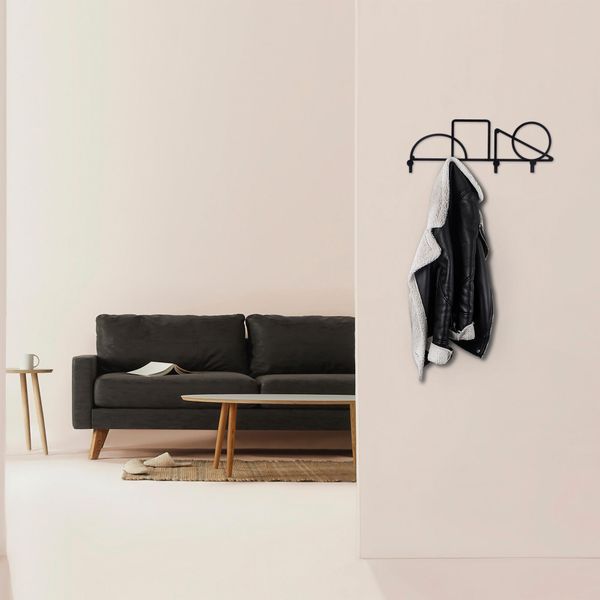 Wallity, Geometric- TNL3102, Nero, Portasciugamani E Gancio, 61 X 23 Cm, 100% Metallo (Spessore: 2 Mm)-image