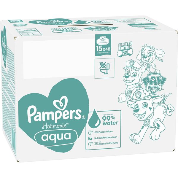 720 Pampers Harmonie Aqua Salviette Per Bambini Paw Patrol Edition 15 X 48 Pezzi-image
