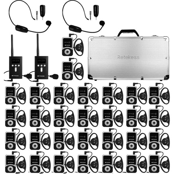 Sistema Di Guida Turistica Wireless Retekess T130S, Sistema Di Guida Turistica Wireless Audio Whisper Sound Guide, Con Box Di Ricarica Portatile Con 32 Slot 30X-image