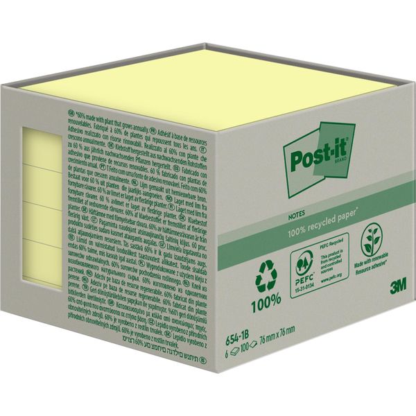 Post-It 654-1B Note Adesive Per Il Riciclo 654-1B 76X76Mm Ge 6 Pezzi-image