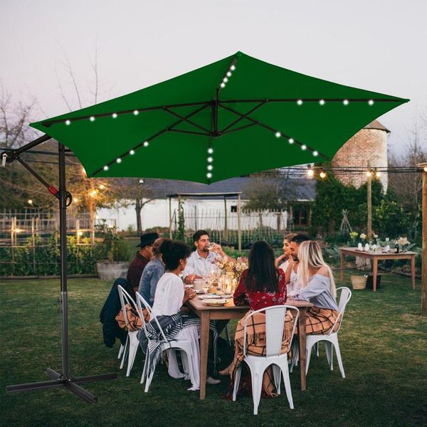 Jiubiaz Ombrellone Verde Led Solare Ø350Cm Ombrellone Da Giardino Ombrellone Da Mercato Ombrello A Manovella Balcone Alluminio Inclinabile-image