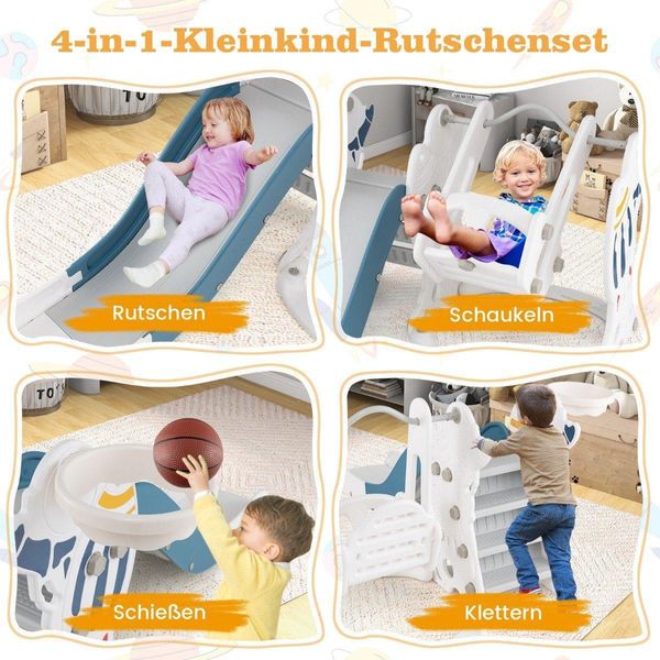 Altalena Per Bambini Con Scivolo Altalena 4 In 1, Scivolo, Canestro Da Basket E Scala 185 X 150 X 92 Cm-image