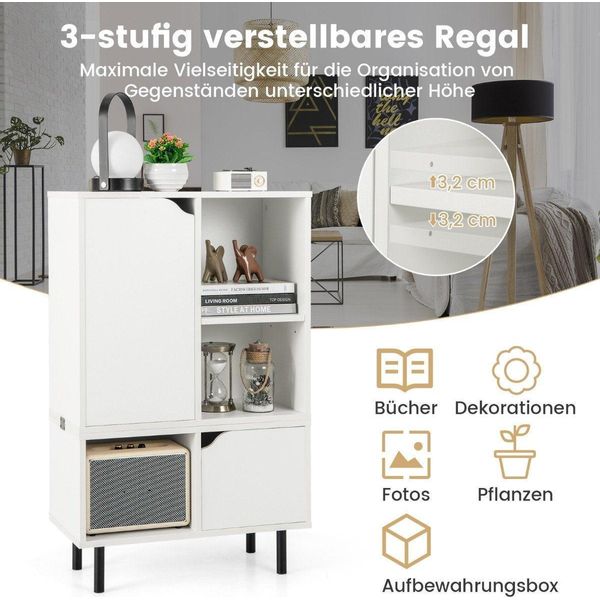 Libreria Libreria Impilabile Con 2 Ante E 5 Scomparti Separabili Con Ripiano Regolabile 60 X 30 X 96,5 Cm Bianco-image