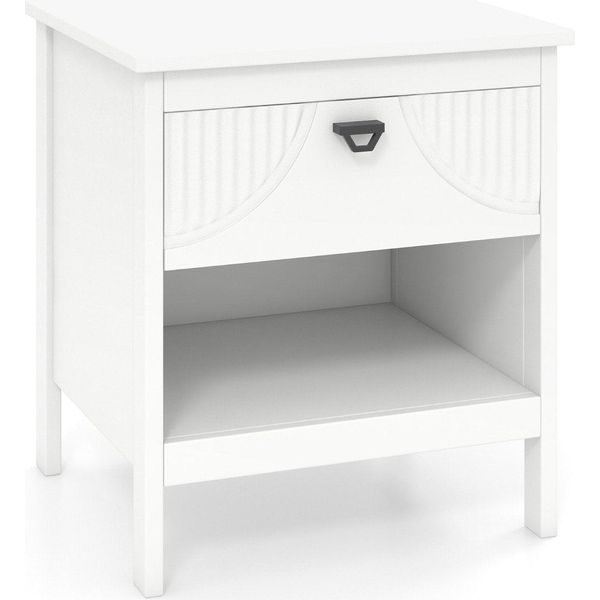 Comodino A 2 Livelli Con Cassetto E Tavolino Con Ripiano Aperto, Comodino In Legno, Divano-image