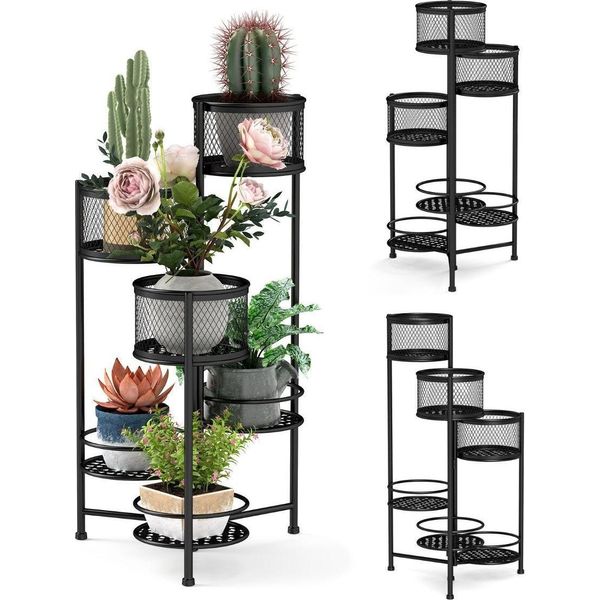 Supporto Per Piante In Metallo A 6 Livelli Con Scale Per Fiori Dal Design Rotante Portavaso Per Fiori Nero-image