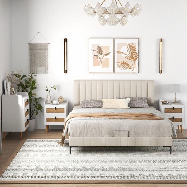 Comodino Con 2 Cassetti Gambe In Legno Massello Comodino Stile Boho 45 X 40 X 57 Cm-image