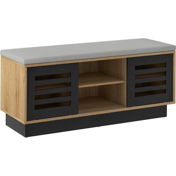 Panca E Scarpiera 2 In 1 Con 6 Scomparti E 3 Ripiani Regolabili 99,5 X 34,5 X 46 Cm Naturale-image