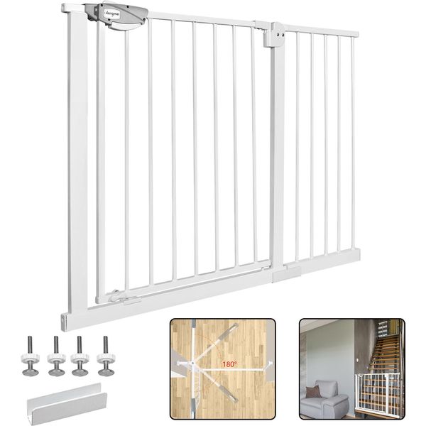 Yuenfong Cancelletto Di Sicurezza Per Porte Senza Foratura, Cancelletto Autochiudente Per Bambini, Apertura Bidirezionale A 180°, Bianco, Larghezza 105-115 Cm-image