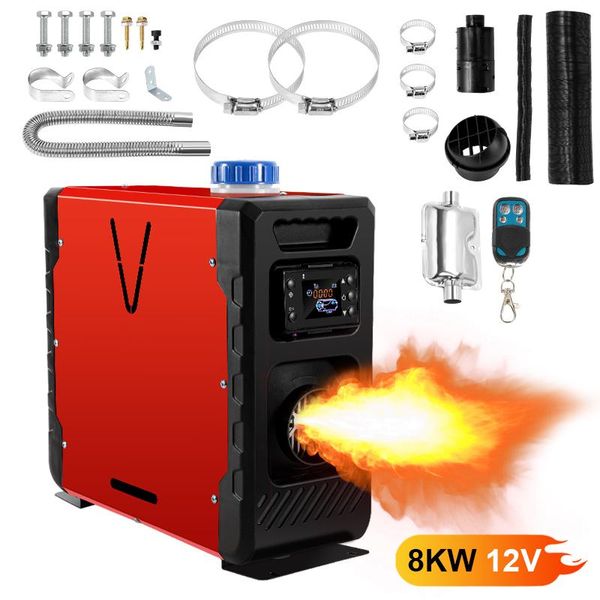 Jayseuw Riscaldatore Di Parcheggio Diesel 8KW Riscaldatore Diesel 12V/24V Dc Riscaldatore Aria Diesel Parcheggio 5L Con Bluetooth App E Telecomando E Display Lcd Per Auto Campeggio Camper Rosso-image