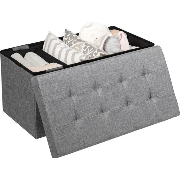 Sgabello Costway Con Vano Portaoggetti, Panca Pieghevole, Panca Per Scarpe Con Contenitore Estraibile E Seduta Imbottita, Cassapanca, Grigio Chiaro-image