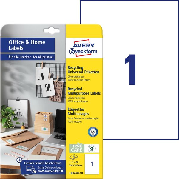 Avery Zweckform LR3478-10 10 Etichette Avery Zweckform LR3478-10 Bianco 210,0 X 297,0 Mm-image