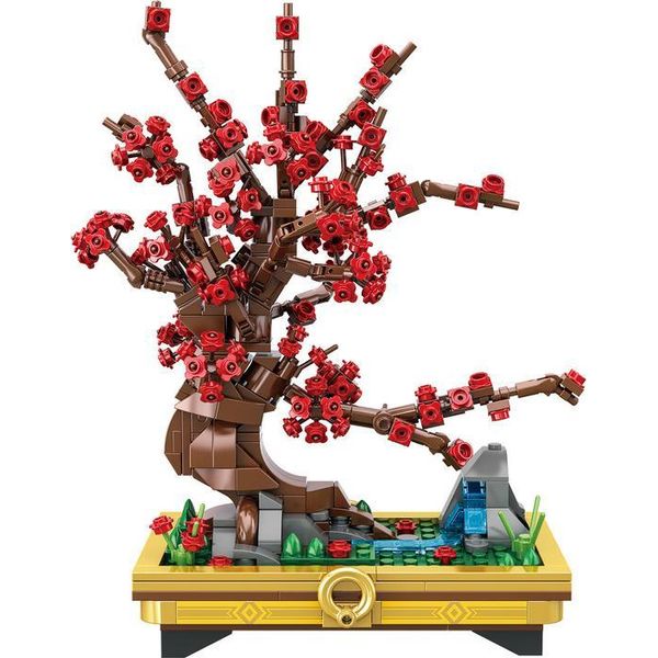 Set Di Costruzioni Bonsai Di Fiori Di Prugno, Mattoncini Didattici, Decorazione Per La Casa, Collezione Di Botanica, Idea Regalo-image