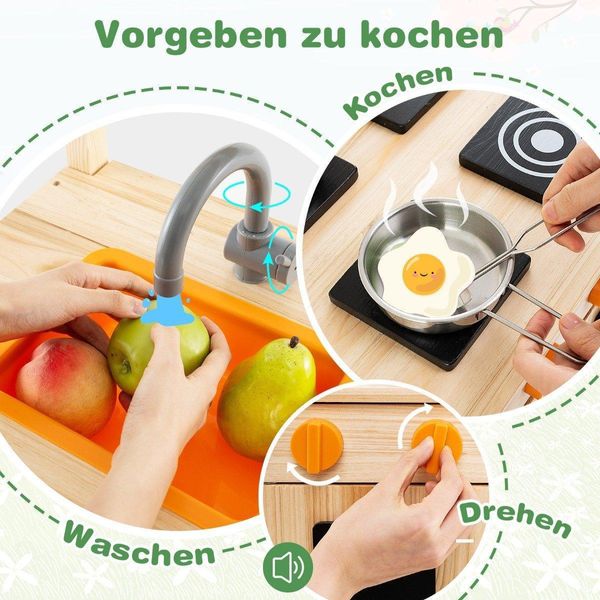 Cucina Fango Cucina Per Bambini Da Esterno In Legno Di Abete Con Tetto 88 X 39 X 117 Cm Naturale-image