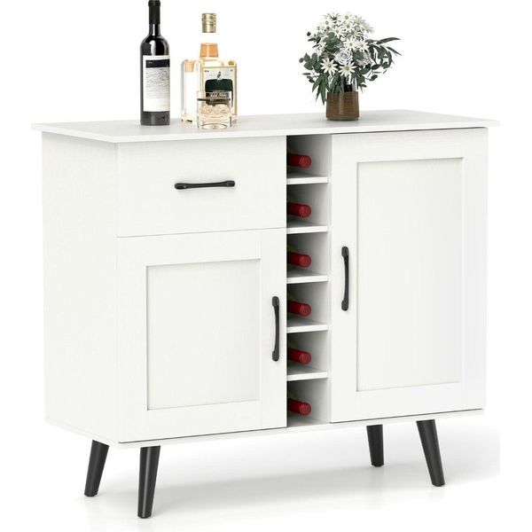 Credenza Con Portabottiglie E Cassetto Per 6 Bottiglie E Moderno Mobile Bar Per Vino A 2 Ante Bianco-image