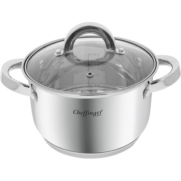 Cheffinger, Pentola In Acciaio Inox Con Coperchio In Vetro 18Cm 2,9L A Induzione, Argento-image