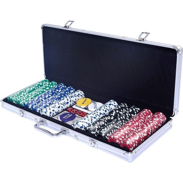 Set Da Poker Custodia Da Poker Custodia In Alluminio Da 500 Chip Laser Custodia Da Poker In Alluminio + Panno + 2 Mazzi Da Poker-image
