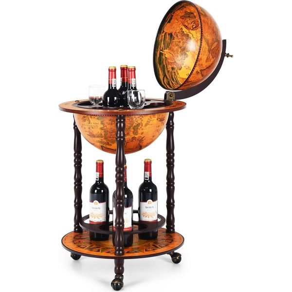 Portabottiglie Globo Girevole Globe Bar Su Ruote Per Vino 47 X 47 X 90 Cm Marrone-image