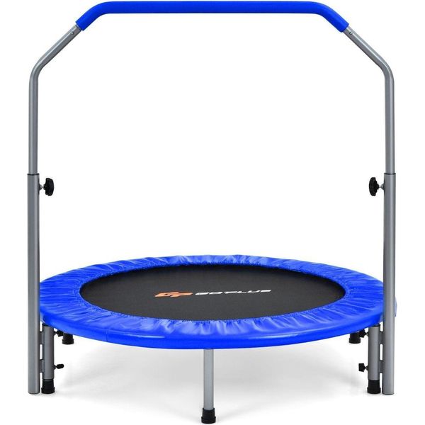 Mini Trampolino Trampolino Fitness Pieghevole Ø101 Cm Con Maniglia Regolabile In Altezza Blu + Nero-image