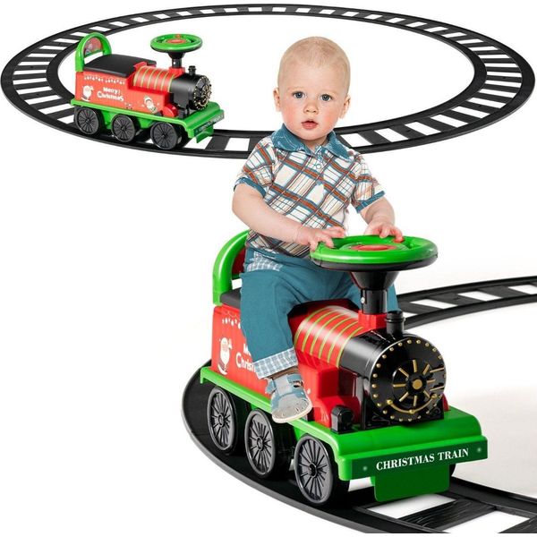 Trenino Elettrico Per Bambini Da 6 V Con 16 Pezzi Di Binari Per Bambini Dai 3 Anni Verde-image