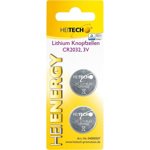 Pile A Bottone Al Litio Heitech, Confezione Da 2, CR2032, 210 Mah, 3 V-image